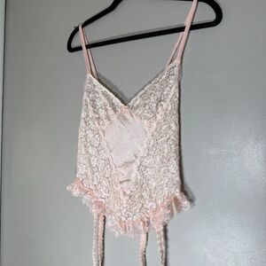 Vintage Alana Gale Pink Lace Garter Camisole Y2K Boudoir Fairy Top Lingerie